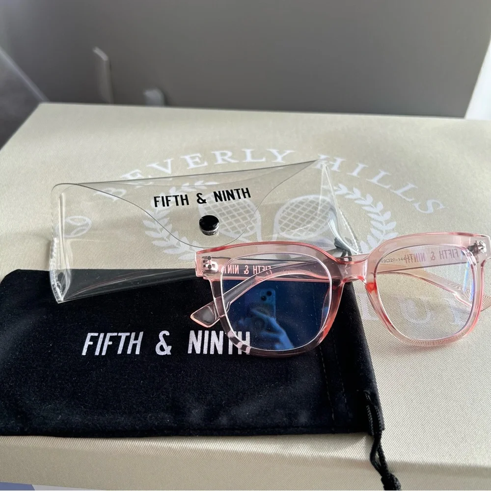 Blue Light Blocking Glasses 49mm Square Frame in Pink Fifth & Ninth